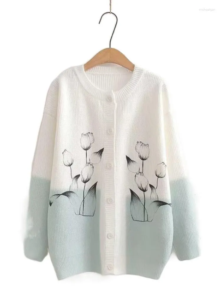 Tricots pour femmes Femmes Tricot Cardigan 2023 Automne Hiver Manches longues O Cou Lâche Imprimer Pulls Preppy Mignon Simple Boutonnage Chaud Chic Tops