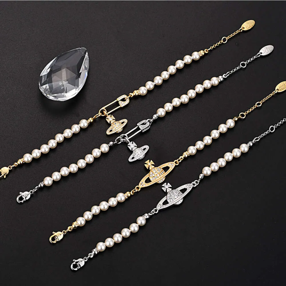 Version impératrice douairière Bracelet de perles femme Vivian haute qualité plein diamant broches artisanat fait à la main