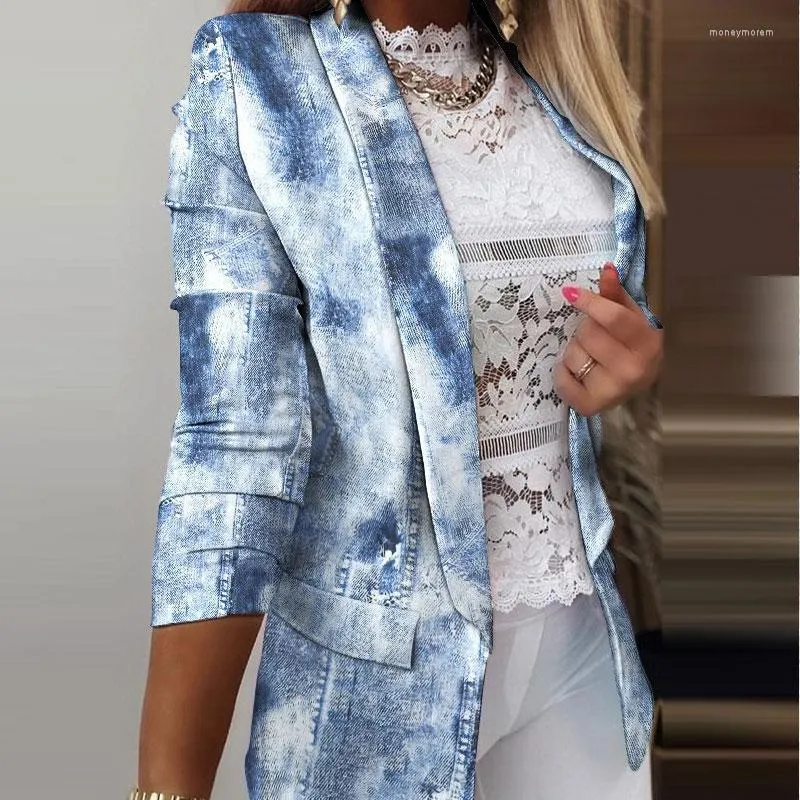 Costumes pour femmes Femmes Vêtements Bureau Lady Impression Mode Business Casual Slim Manches longues Printemps Automne Mince Plaid Tie Dye Cardigan Blazers