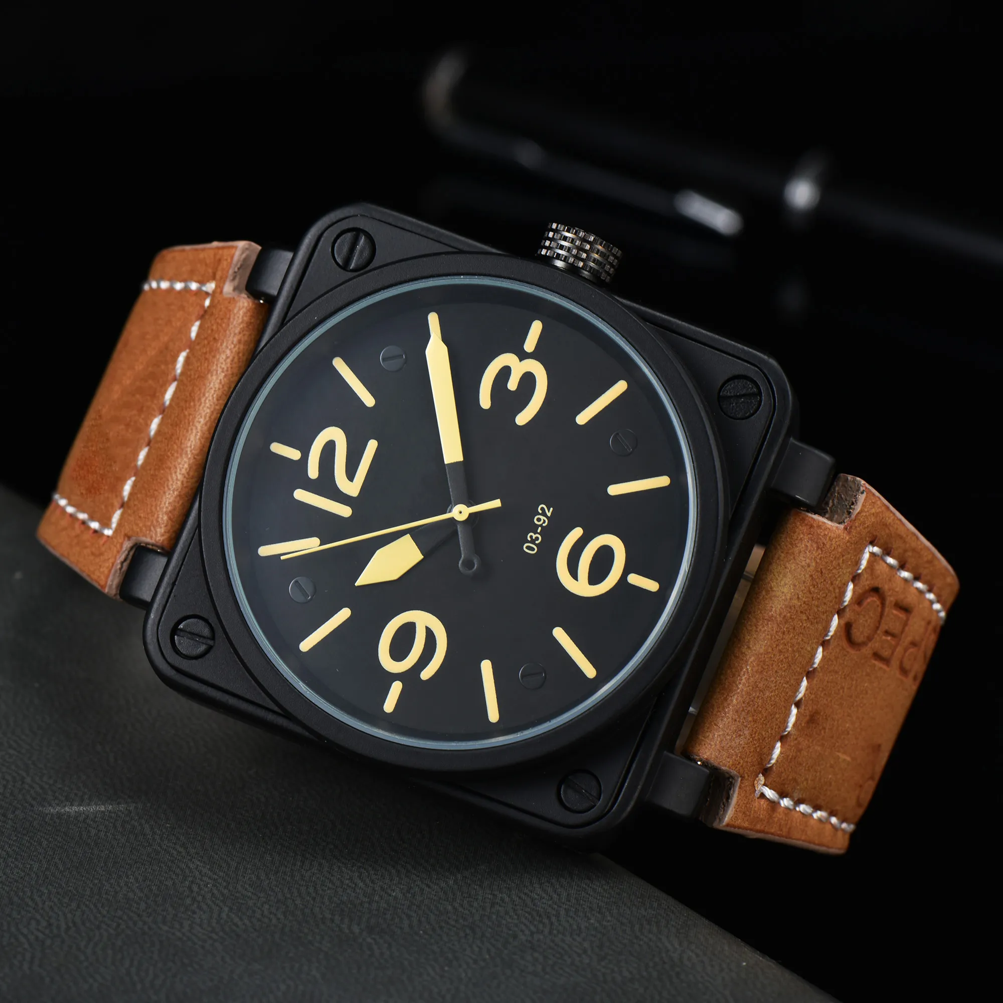 2023 Herren Automatische mechanische Armbanduhren Bell Brown Lederuhr Black Ross Rubber Uhren Armbanduhr Herren Automatikuhr 05