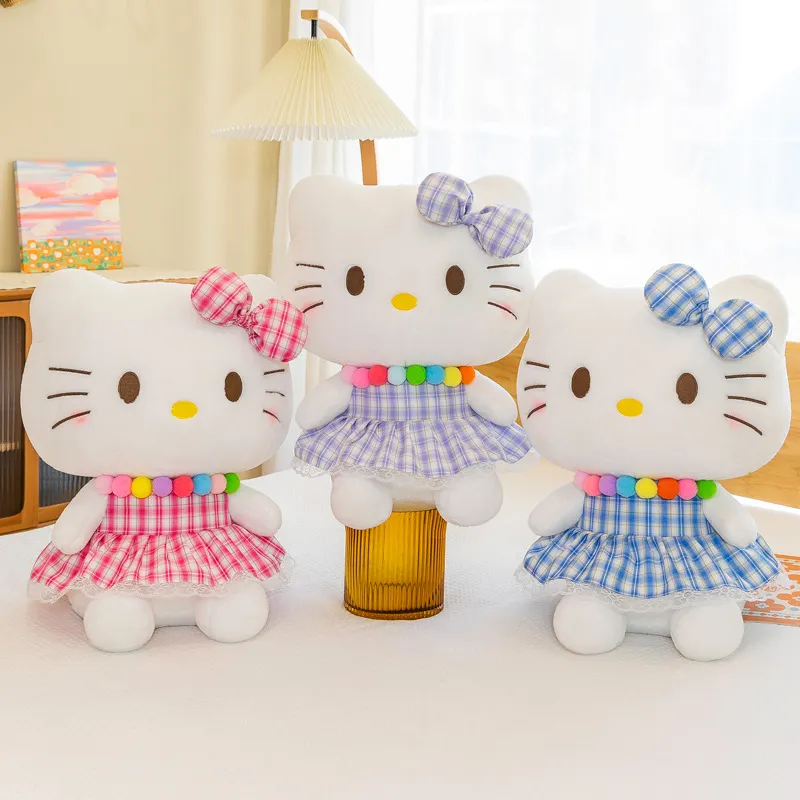 Anime Stuffed Plush Animals Toy Cute Cat in Plaid Skirt kitty Doll Children's Playmate Home Decoration Boys Girls Birthday Children's Day Christmas 3 New Style 30cm