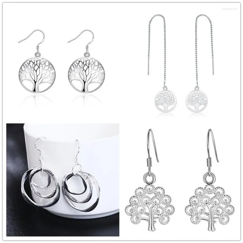 Dangle Earrings Wholesale 4 Pair Set 925 Sterling Silver Fashion TREE Charms Women Lady Girl Wedding Party Jewelry Cute
