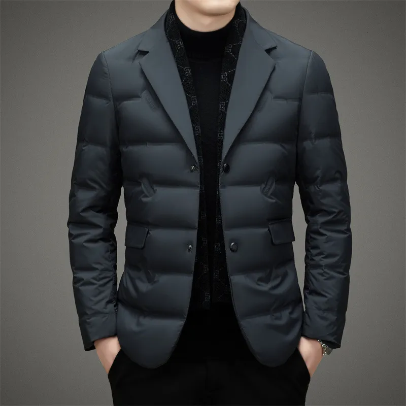 Herren Daunenparkas Lässige Herrenjacke Winter Schwarz Grau Jugend Einfacher Doppelknopfmantel Mode Schalkragen Business Männlich Warmer Blazer 230923