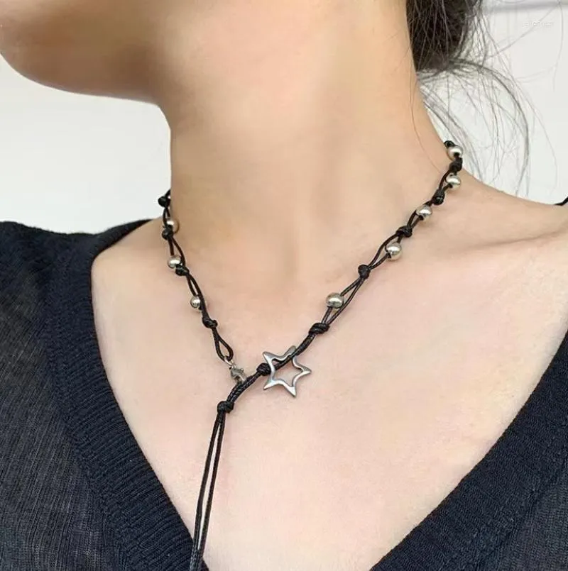 Łańcuchy zabytkowe ręcznie robione puste naszyjnik gwiazdy egirl y2k metalowe koraliki lina Choker dla kobiet unisex mody biżuteria