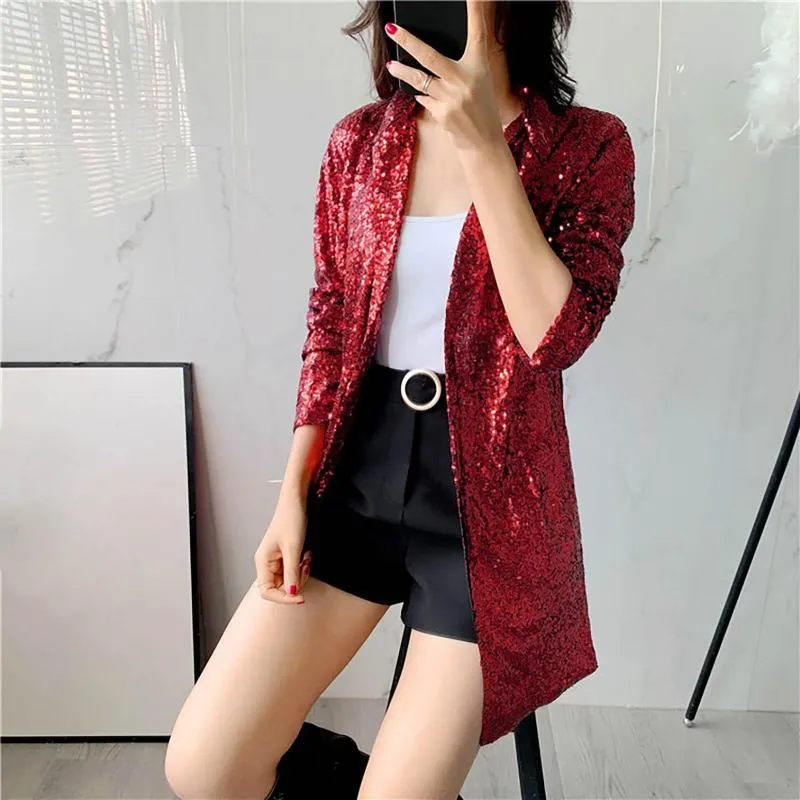 Damesjassen Tops Jas Pailletten Blazer Pailletten Casual Lange mouw Glitter Feest Glanzende reversjas Rave Bovenkleding Voor dames