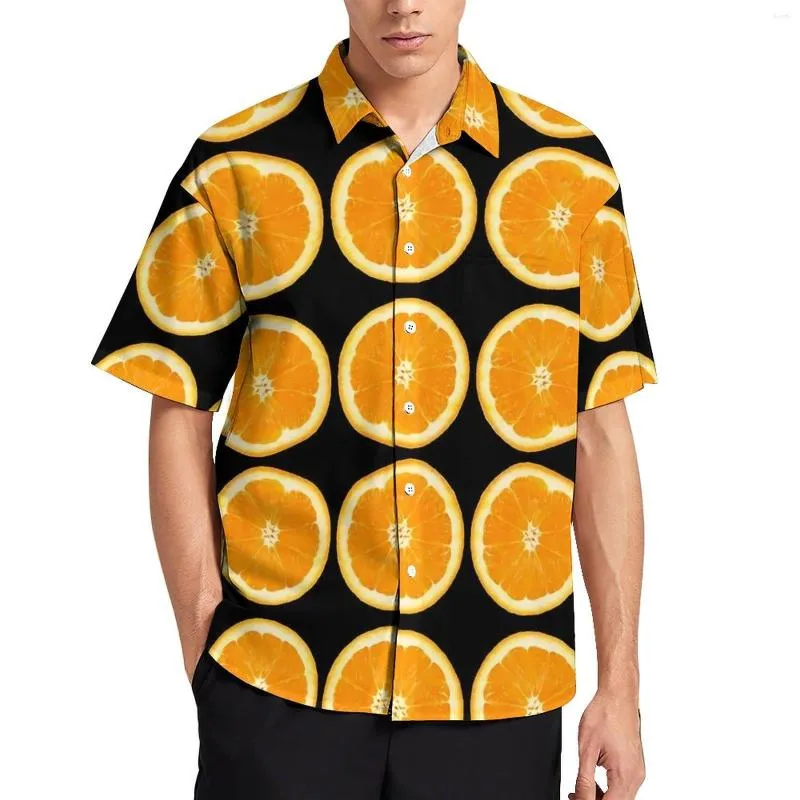 メンズカジュアルシャツオレンジスライスバケーションシャツフルーツプリントサマーメンファッションブラウス半袖デザイントップビッグサイズ3xl 4xl