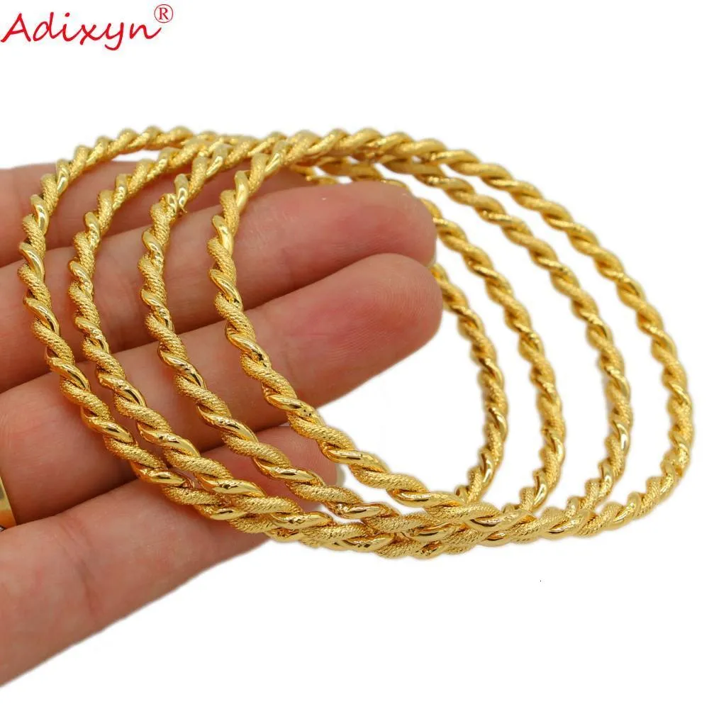 Bangle Adixyn 4pcs/działka pokręcona bransoletka Złota Kolor Dubai African African Bransoleta Arab Arab Bliskie Wschód Bridal Wedding Biżuteria N071017 230923