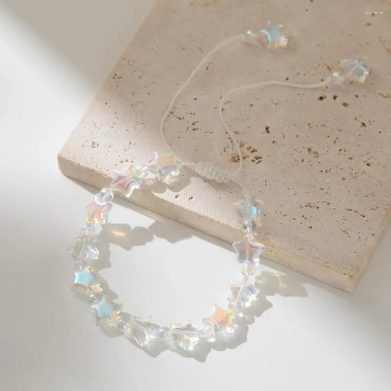 Link bransoletki wykwintne kolorowe pentagram gwiazda przezroczysta krystaliczna kamienna bransoletka moda urok dla kobiet biżuteria prezent urodzinowy