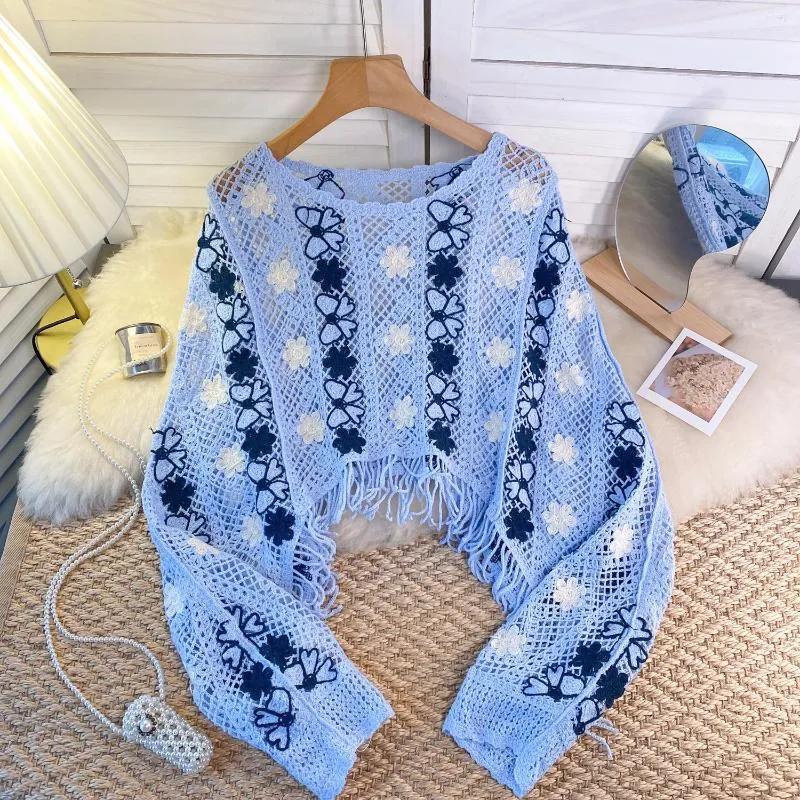 Fur tassel O-neck Hollow Long-Sleeved Sweater Fur tassel O-neck Hollow Long-Sleeved Sweater