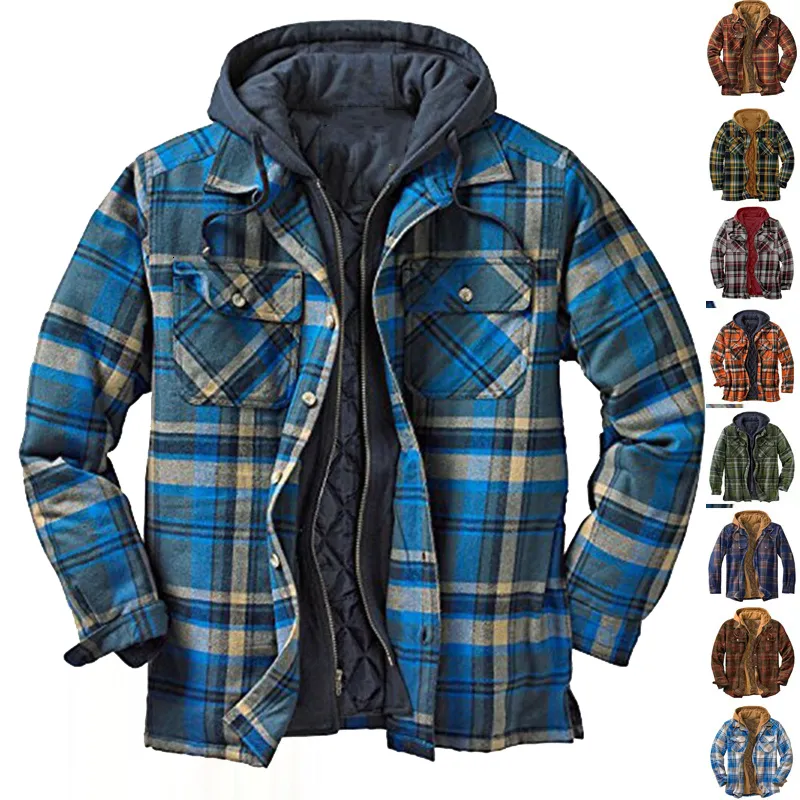 Jaquetas masculinas inverno xadrez jaqueta de algodão para homens casual harajuku casaco com capuz moda bombardeiro camping blusão homem roupas 230923