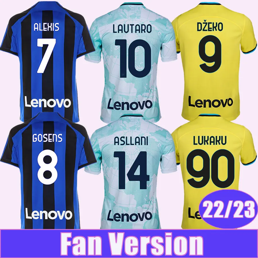 22 23 ALEXIS BARELLA LUKAKU Mens Futebol Jerseys GOSENS DZEKO LAUTARO J. CORREA CALHANOGLU SKNIAR BROZOVIC Home Away 3º Camisa de Futebol Uniformes