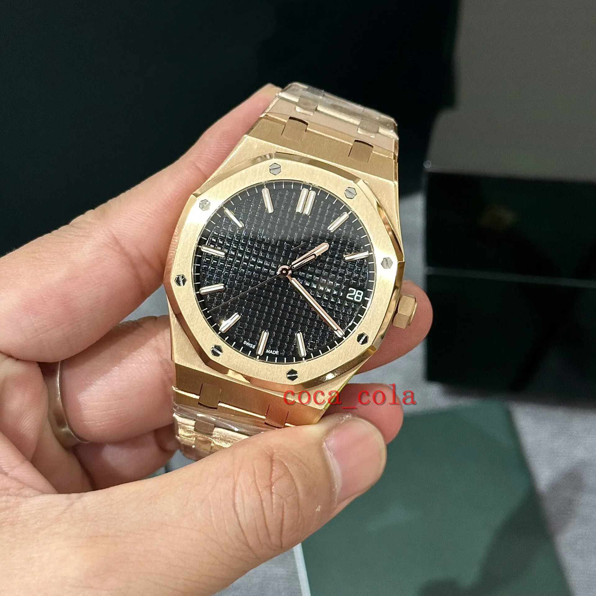 Zupełnie nowy 15500 lub czarny rozkładka Rose Gold Ruch 4302 Automatyczne wodoodporne modne zegarek męski