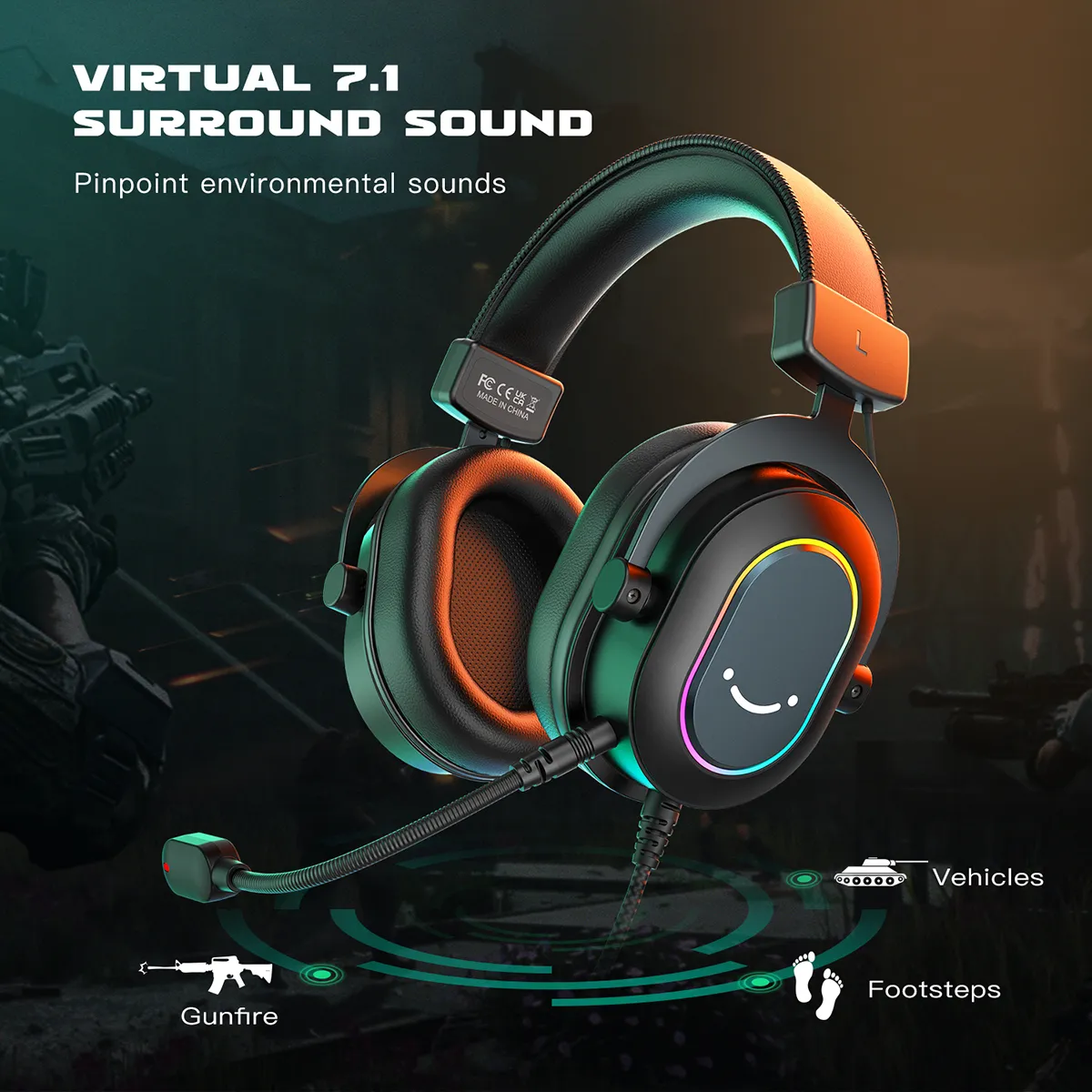HEADsets Fifine Dynamic RGB Gaming HEADset with Mic Over Ear HEADphones 7.1 Surround Sound PC 3 EQ Options Game Movie Music 230923