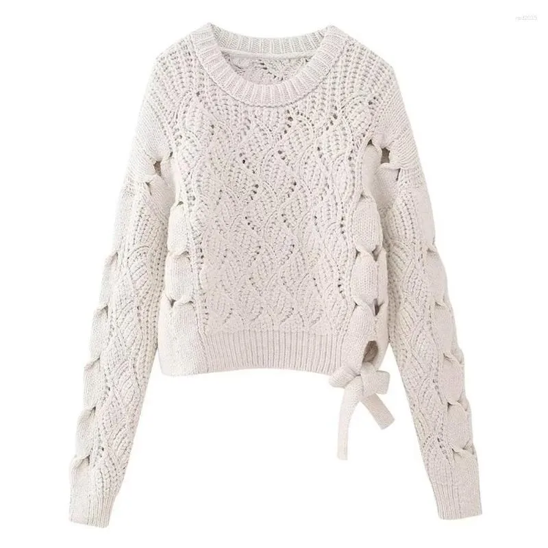 Frauen Pullover 2023 Mode Persönlichkeit Design Bogen Knoten Hohl Gestrickte Pullover Vintage Oansatz Langarm Einzigartige Top