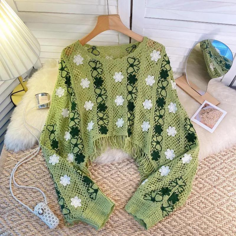 Fur tassel O-neck Hollow Long-Sleeved Sweater Fur tassel O-neck Hollow Long-Sleeved Sweater