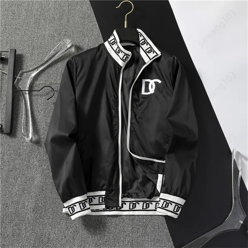 New men`s jacket Spring and Autumn men`s casual jacket with windbreaker coat affixed to black and white couple waterproof outdoor jacket without cap embroidery M-XXXL