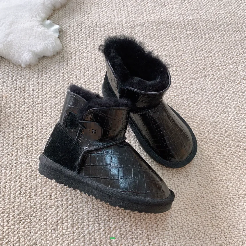 UGG2023NEW Wysokiej jakości buty Dzieci Dzieci Dziewczyny Dziewczyny Cowhide Crocodile wzorzyste buty śniegowe Buty płatności rodzic-dziecko buty zimowe prezent świąteczny