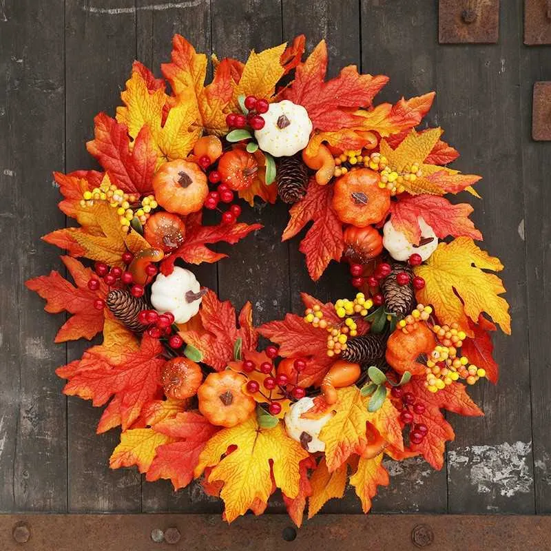 Décorations de Noël Couronne d'automne Guirlande de citrouille Récolte Porte d'entrée Tenture murale Noël Halloween Couronne Décoration de la maison R230922