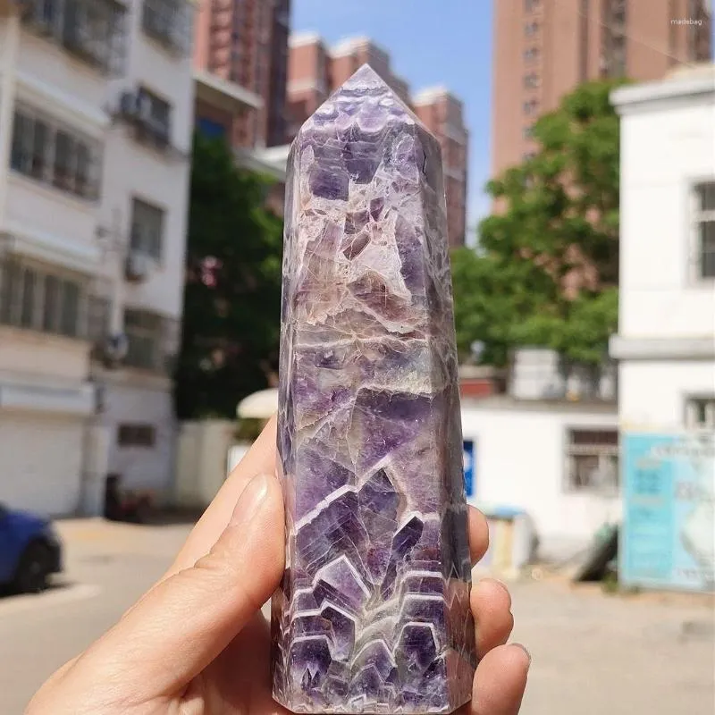 Dekorativa figurer stor naturlig dröm Amethyst Big Purple Crystal Point Wand Quartz Tower för heminredning 1 st