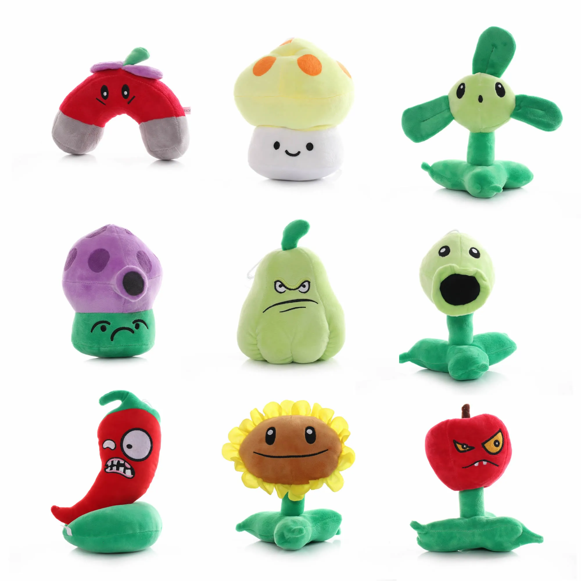 9pcs rośliny vs. zombie Plush Toys Schode Animals Mały rozmiar 15-19 cm/6-8 cala wysokości