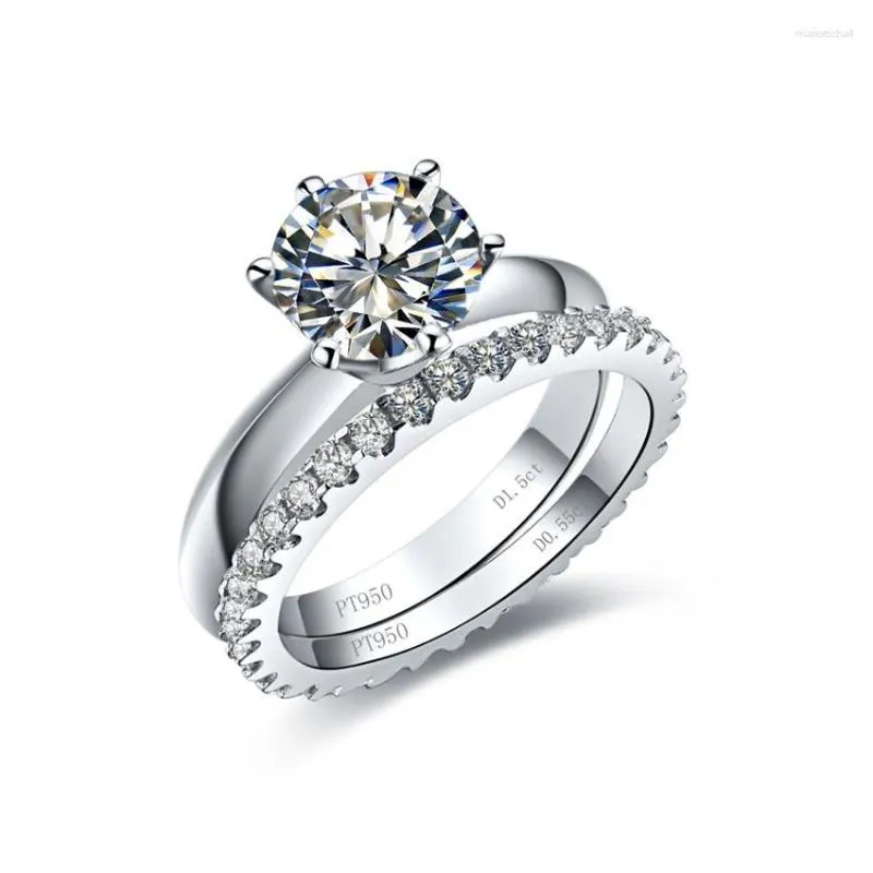 Cluster Rings Moissanite Set Jewel 3Ct 9mm D Color Platinum 950 Ring Women's Diamond