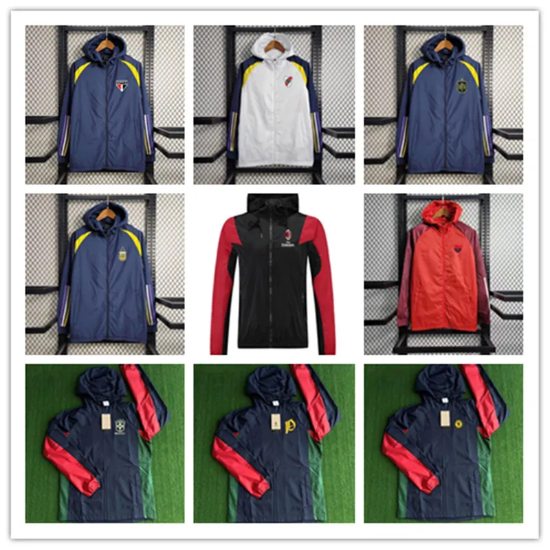 23/24 Fußball-Club-Herrenjacke, Fußball-Windjacke, Trikots 2023 Sao Paulo, durchgehender Reißverschluss, Kapuzen-Windjacke, modischer Herrenmantel