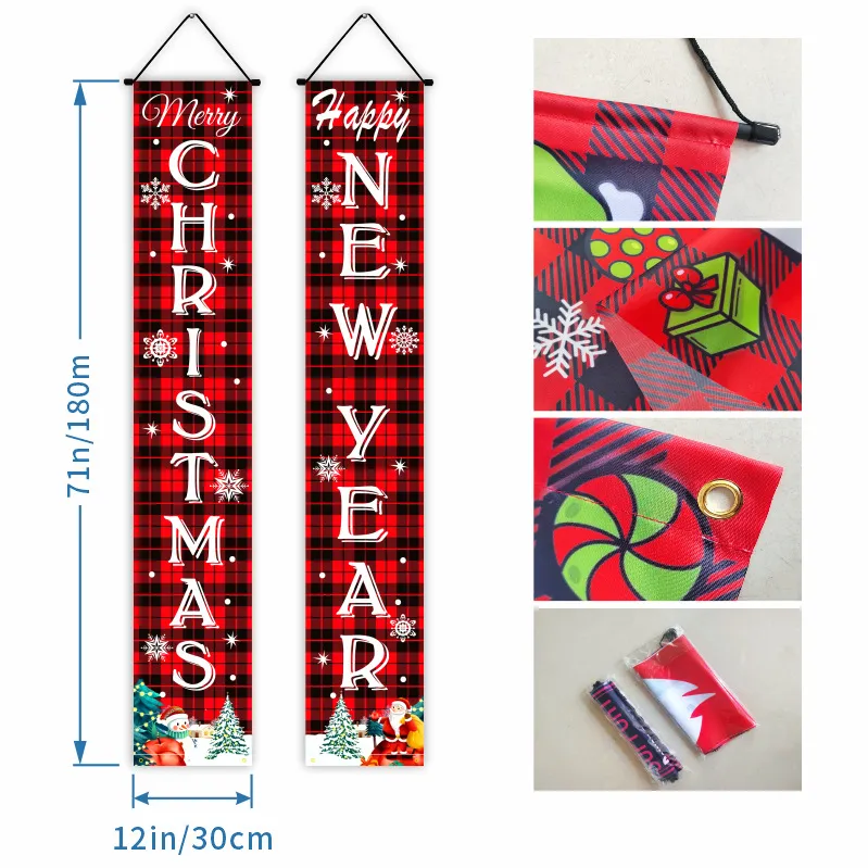 180x30 cm Kerst Vlaggen Gecontroleerd Nieuwjaar Deur Party Banner 100D Polyester Stof Opknoping Decoratie Banners WZ2235