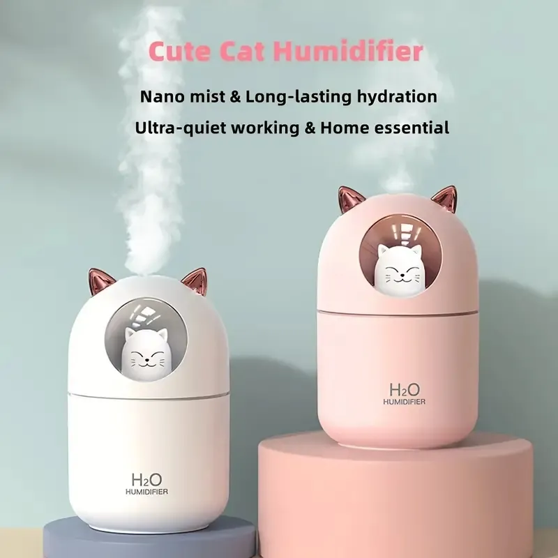 1pc 300ml Colorful Night Light Mini Humidifier with 2 Spray Modes for Room and Office Desk - Cool and Soothing Mist for Comfortable Sleep and Relaxation