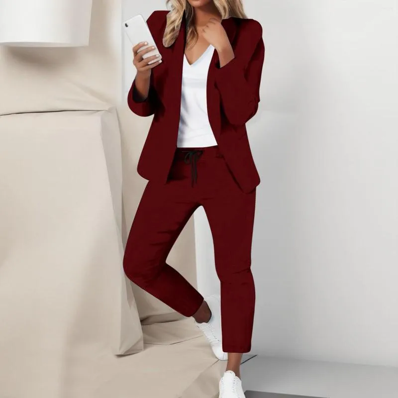 Ladies Double-breasted Suit Set Wide Leg Trousers Cardigan Two Piece Outfit  Blazer And Pants 2pcs Outfits
