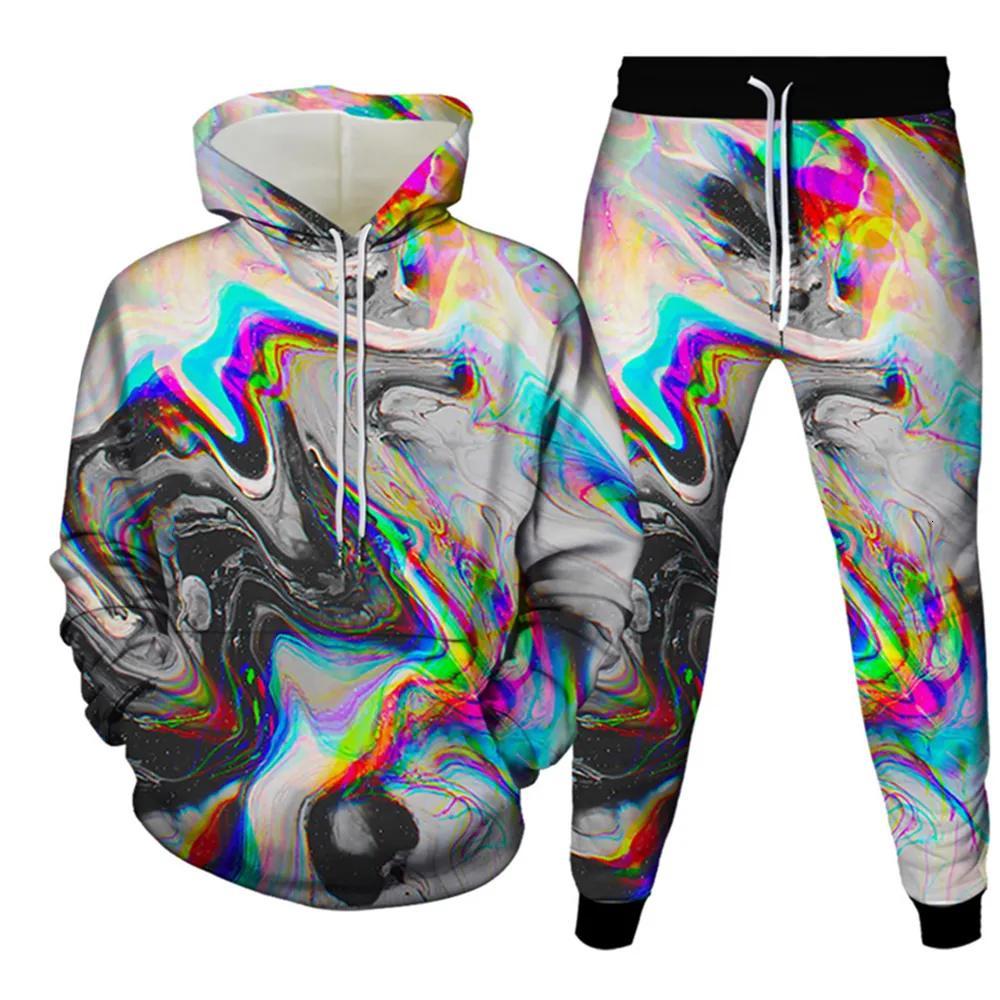 Trainingspakken voor heren Aquarel kunstverf 3D-geprint trainingspaksets Casual hoodie en broek 2 stuks Oversized trui Mode Herenkleding 230923