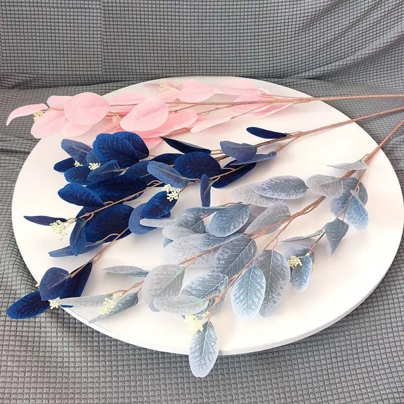 Dekoracje świąteczne różowy niebieski jedwabny liść gałęzie sztuczna roślina dekoracyjna aranżacja kwiatowa jesień domowe dekory ślubne R230922