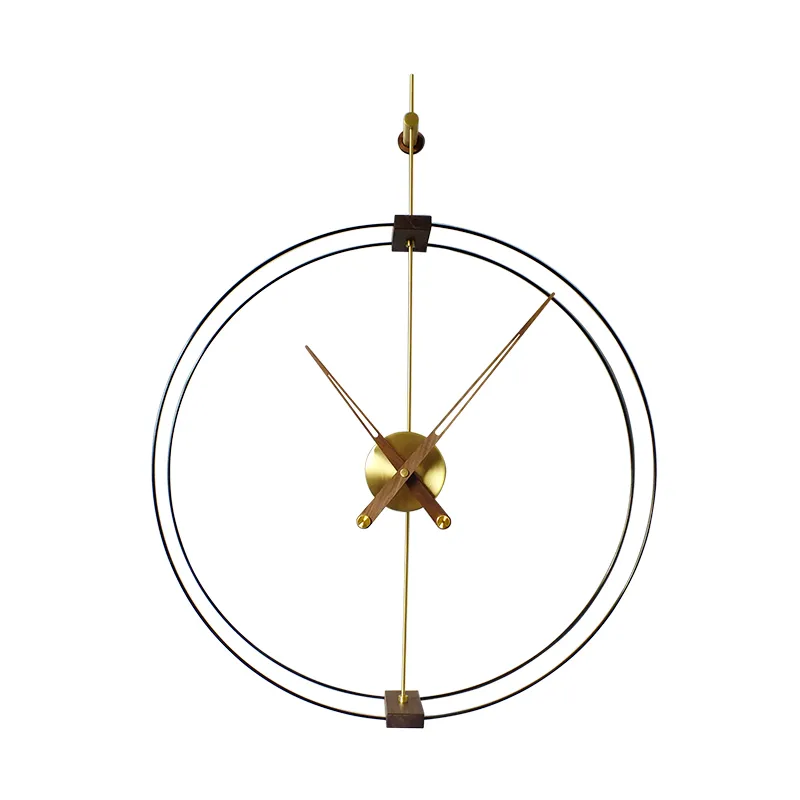 Reloj de pared español creativo simple moderno nórdico de 50CM de diámetro, reloj de mano grande de nogal negro