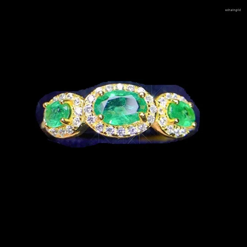 Pierścienie klastra Naturalny zielony zielony szmaragdowy Pierścień Owalny Styl 0,52ct 1PC 0,25ct 2pc Kamień 925 Srebrna biżuteria J238192