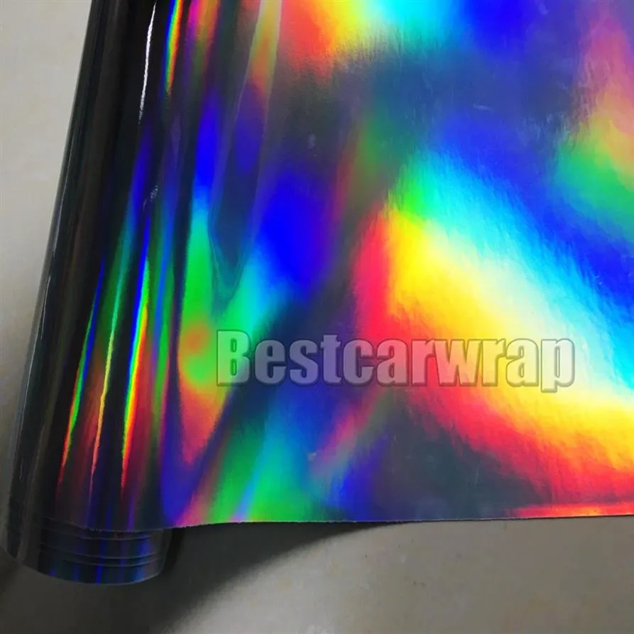 Chrome holographic silver Vinyl Sticker Air release Rainbow Car wrap foil film sign mark hologram Size1 52 20M Roll246C