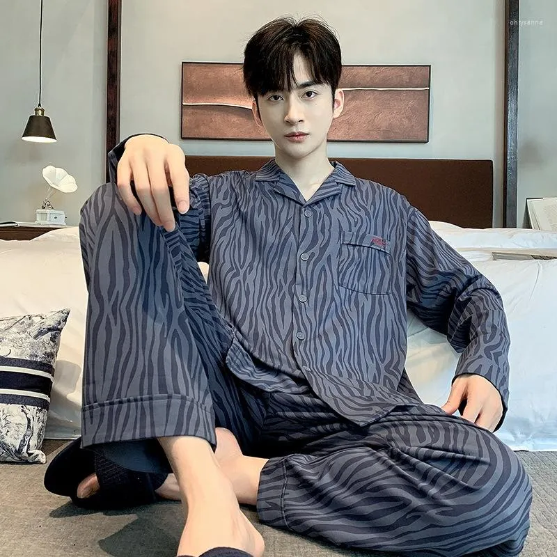 Men s Sleepwear Plus Size 3XL Men Pajamas Set Spring Soft Cotton Leisure Elegant Pijamas For Loose Nightwear Cardigan Home Suit