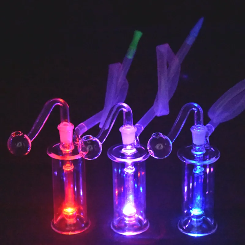 Toptan 10mm dişi cam bong yağı Burnerr Boru nargile ile otomatik çok renkli LED ışık geri dönüştürücü dab teçhizat bongs ile erkek cam yağ brülör boruları en ucuz fiyat
