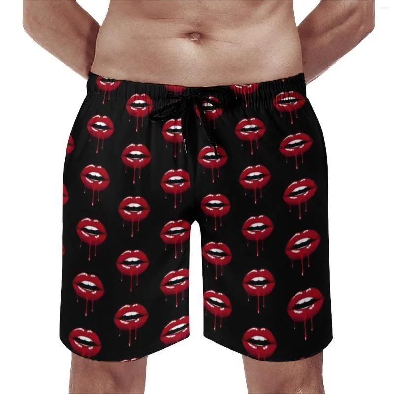 Men's Shorts Red Dripping Lips Gym Glamour Print Classic Board Short Pants Design Sports Surf Comfortable Swim Trunks Birthday Present