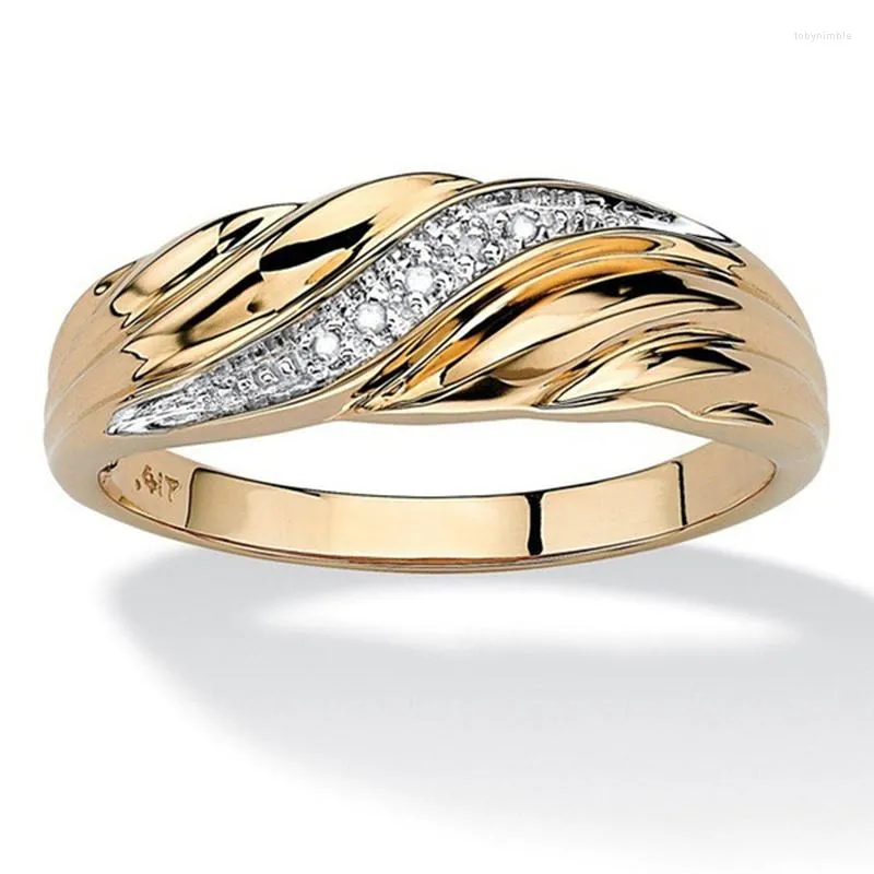 Eheringe Mode Kreative Twisted Männer Frauen Ring Exquisite Goldfarbe Metall Eingelegt mit weißem Zirkon Verlobungsschmuck
