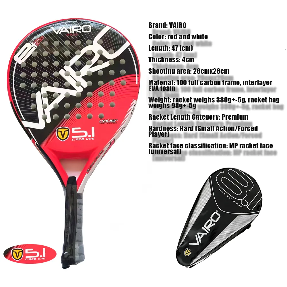 Raquettes de tennis Série de raquettes de Padel de haute qualité Palas 3 couches de planche en Fiber de carbone Paddle EVA Face Tennis sac de raquette de plage Vairo 360g 230923