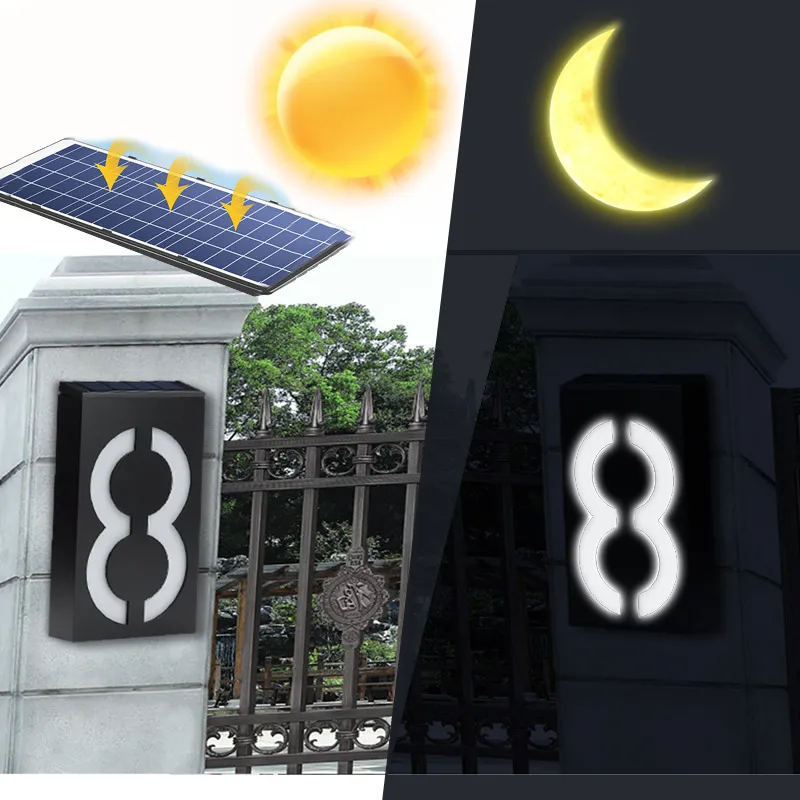 Dekoracje ogrodowe Numer domu LED Outdoor Solar Light Adres Znak zewnętrzny domek numer domu numer drzwi numer drzwi cyfrowy numer 230923