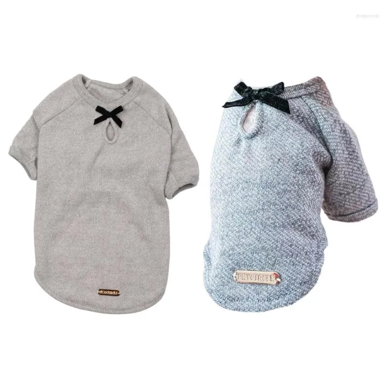 Hondenkleding Kampeerkleding Leuke zwarte strik Trui Lente Zomer Puppy Pyjama Basic Blank Sweatshirt Grijze kleur