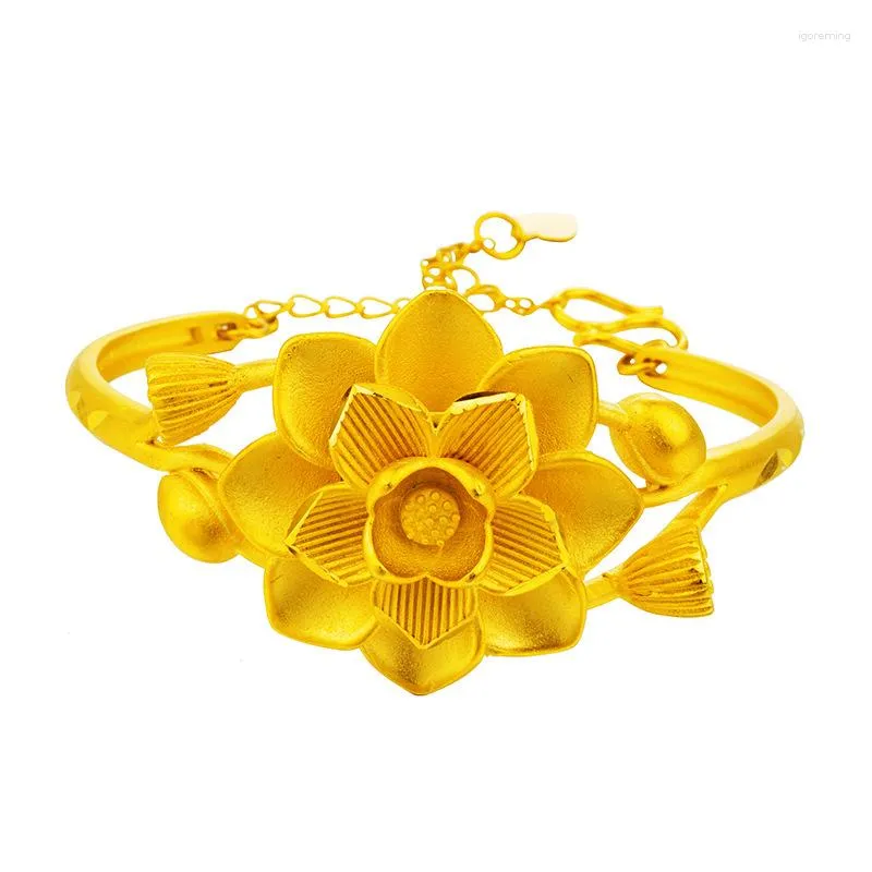 Charm Bracelets 2023 Fashioncopper Lotus Flower Bracelet Top Quality For Women Female Birthdaycopper Jewelry Wedding Gifts
