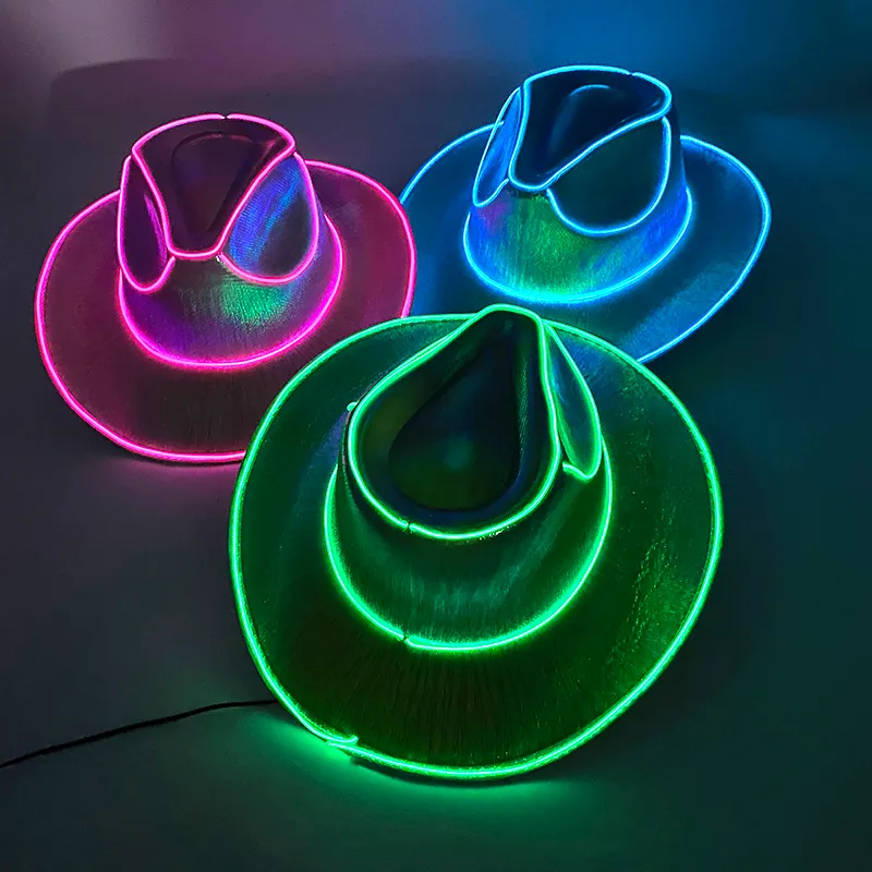 Party Hats LED Glowing Cowgirl Hat Neon Luminous Bride Hat For Holiday Light Up levererar lysrör Party Rekvisita Bachelorette Party Hat 230923