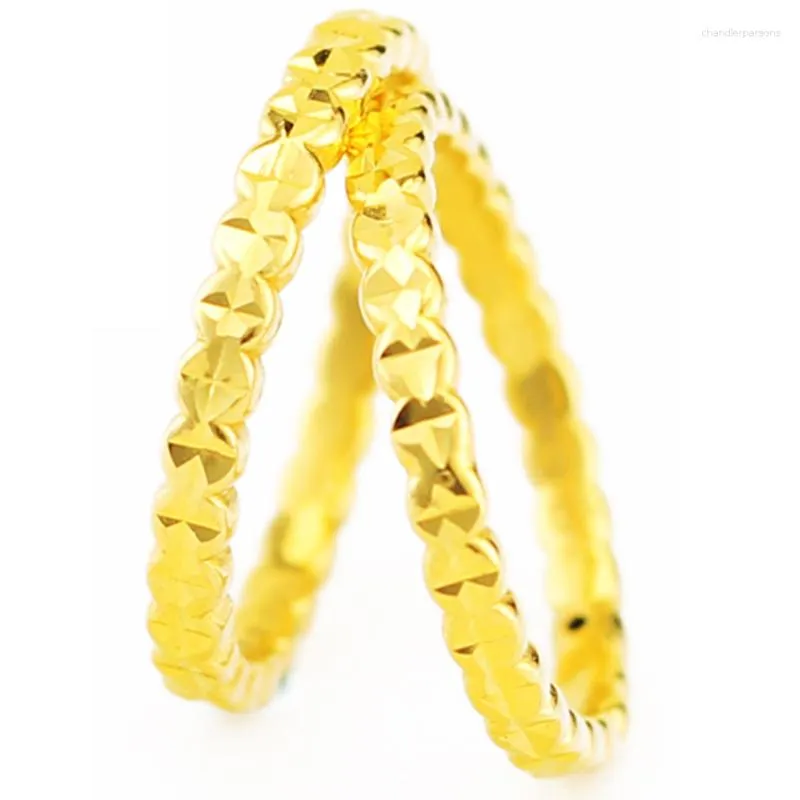 Cluster Rings Pure 999 24k Yellow Gold Ring Women Full Star Band P6296 1st