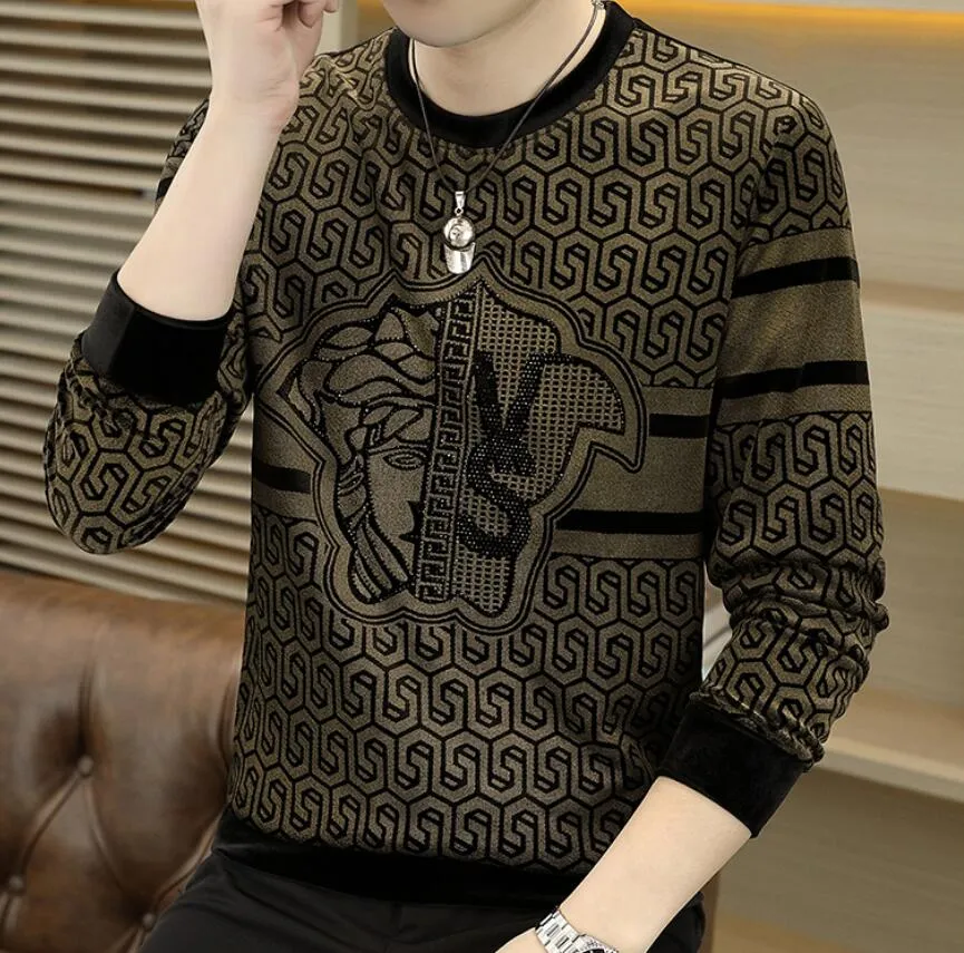 Designer European Fashion Brand New Sweater Men's Gold Velvet Long Sleeve Loose Fashion Round Neck Underlay Men's Sweater