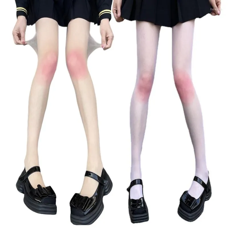 Women Socks Ultra Thin Sheer Pantyhose Japanese Knee Pink Blushing Color Tights 066C