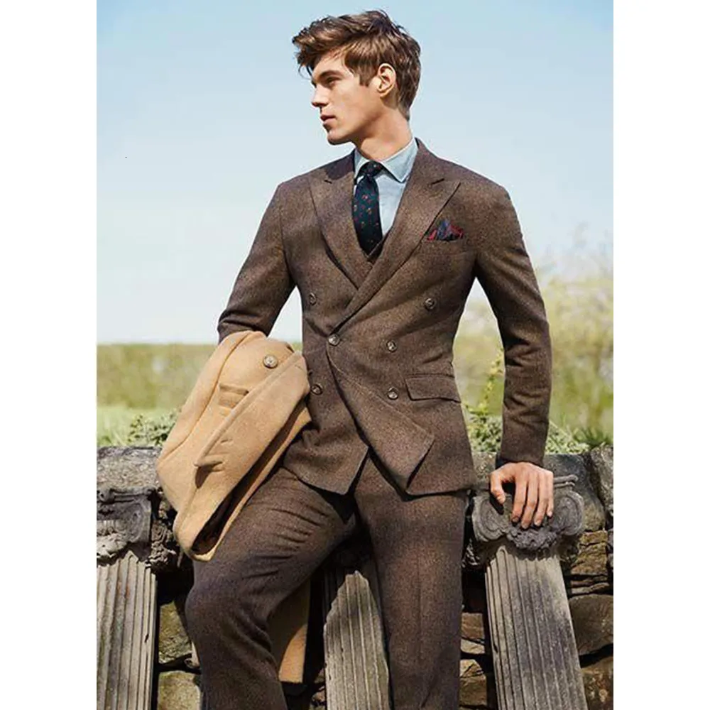 Mens double shop breasted tweed coat