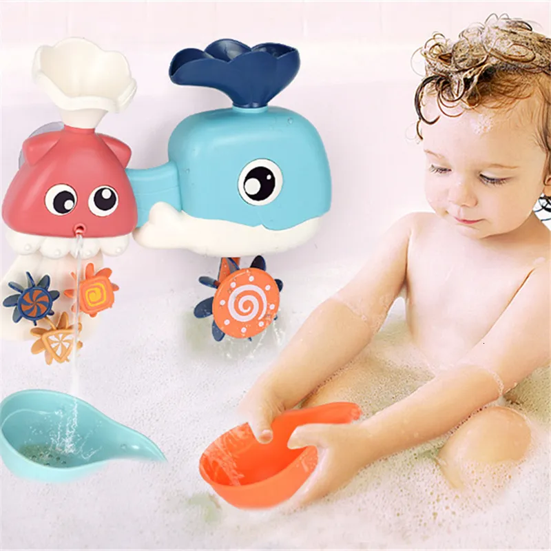 Bath Toys Child Bath Toys Bathtub Dusch Whale Octopus Waterwheel Spray Toys For Kids Water Spela badrumsutbildning Dusch Toys 230923