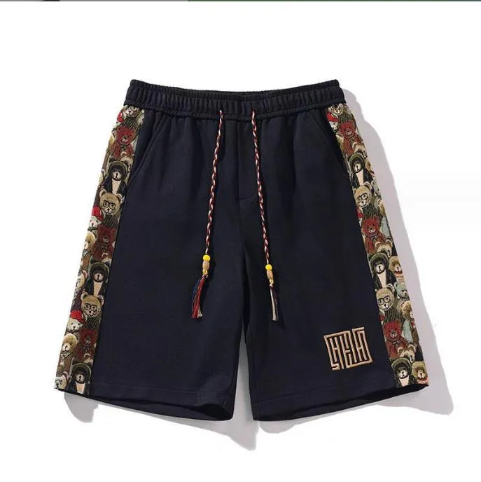 2024 verano juvenil americano Vintage bordado tejido pequeño oso tendencia Casual suelta tamaño 5/4 pantalones para hombres