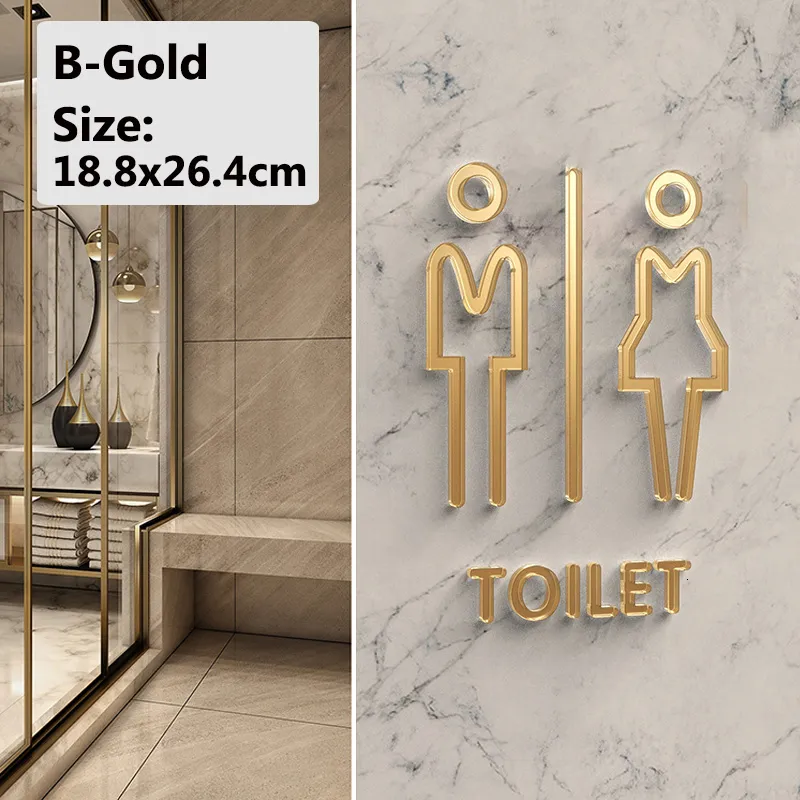 Cartello Per Porta Bagno In Acrilico 22x9 Cm: Uomo E Donna, Adesivo Rimovibile Argento